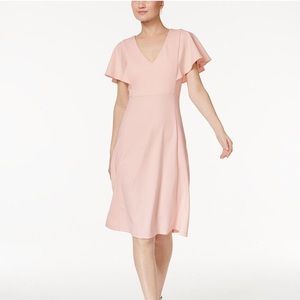 Calvin Klein Flutter Sleeve A-Line Dress Blush